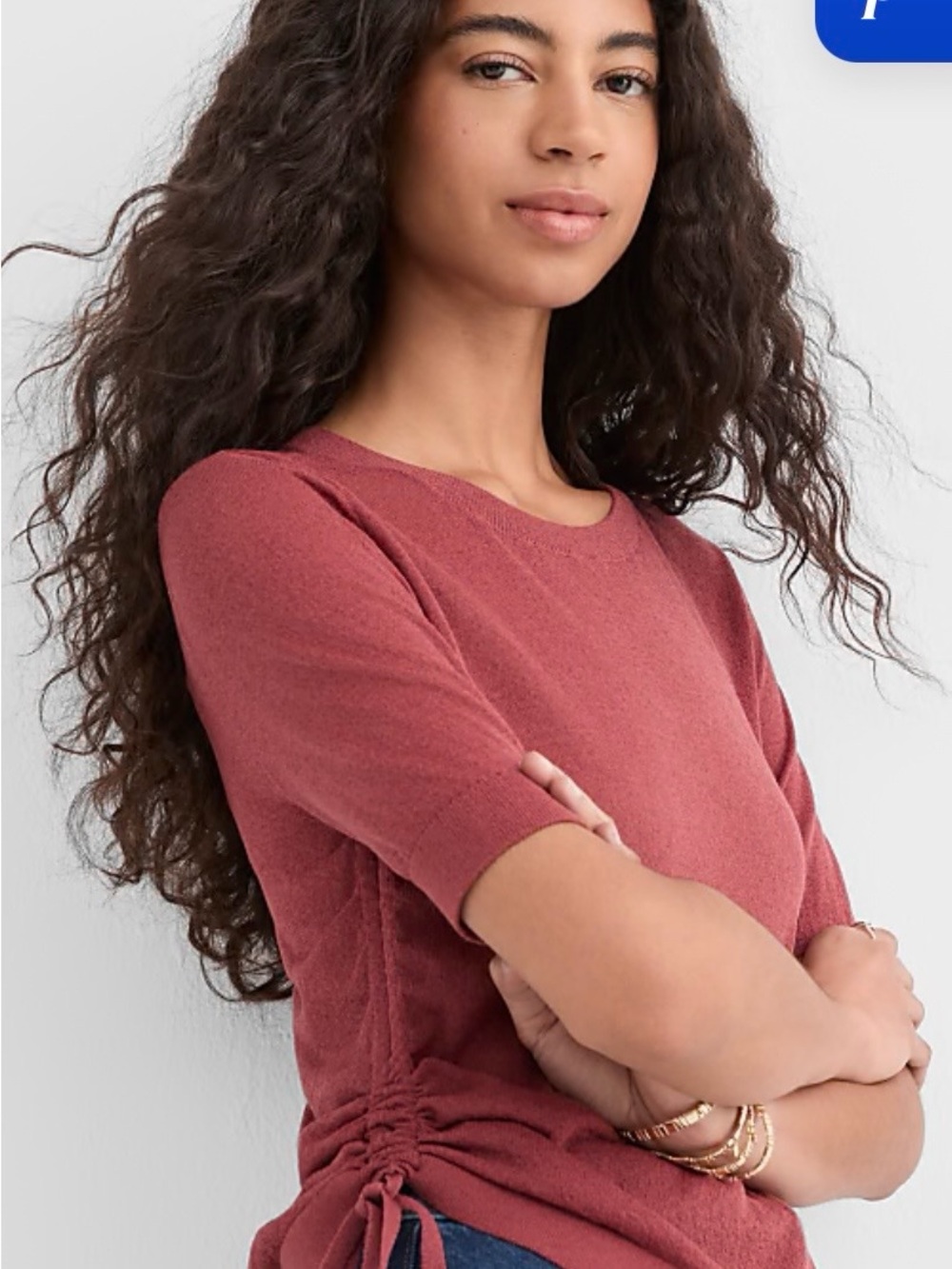 LOFT Rose-Red Short Sleeve Side-Tie Sweater Top
